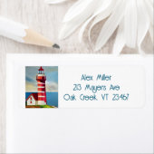 Illustratie van een rode en witte vuurtoren oceaan etiket (Insitu)