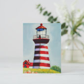 Illustratie van een rood-wit gestreepte vuurtoren briefkaart (Staand voorkant)