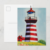 Illustratie van een rood-wit gestreepte vuurtoren briefkaart (Voorkant / Achterkant)