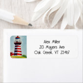 Illustratie van een rood-wit gestreepte vuurtoren etiket (Insitu)