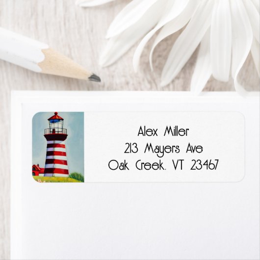 Illustratie van een rood-wit gestreepte vuurtoren etiket (Insitu)