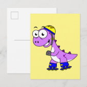 Illustratie van een schaatsende Tyrannosaurus rex. Briefkaart (Voorkant / Achterkant)