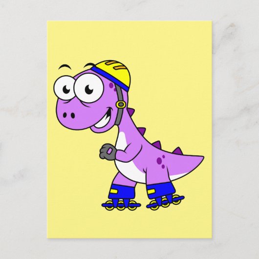 Illustratie van een schaatsende Tyrannosaurus rex. Briefkaart (Voorkant)