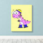 Illustratie van een schaatsende Tyrannosaurus rex. Canvas Afdruk (Insitu (Houten vloer))
