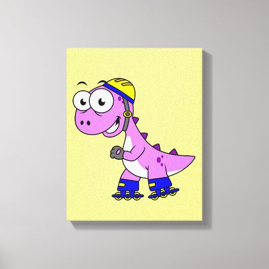 Illustratie van een schaatsende Tyrannosaurus rex. Canvas Afdruk (Voorkant)