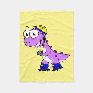 Illustratie van een schaatsende Tyrannosaurus rex. Fleece Deken