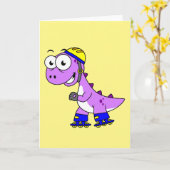 Illustratie van een schaatsende Tyrannosaurus rex. Kaart (Gele Bloem)
