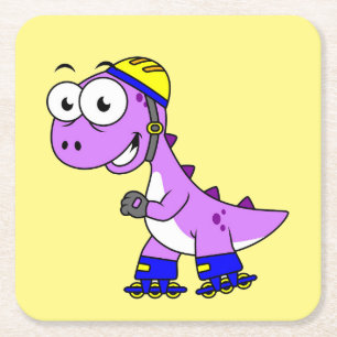 Illustratie van een schaatsende Tyrannosaurus rex. Kartonnen Onderzetters