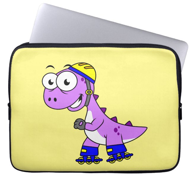 Illustratie van een schaatsende Tyrannosaurus rex. Laptop Sleeve (Voorkant)