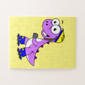 Illustratie van een schaatsende Tyrannosaurus rex. Legpuzzel (Horizontaal)