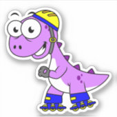 Illustratie van een schaatsende Tyrannosaurus rex. Sticker (Voorkant)