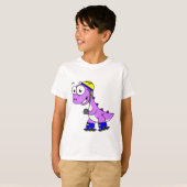 Illustratie van een schaatsende Tyrannosaurus rex. T-shirt (Voorkant volledig)