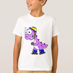 Illustratie van een schaatsende Tyrannosaurus rex. T-shirt