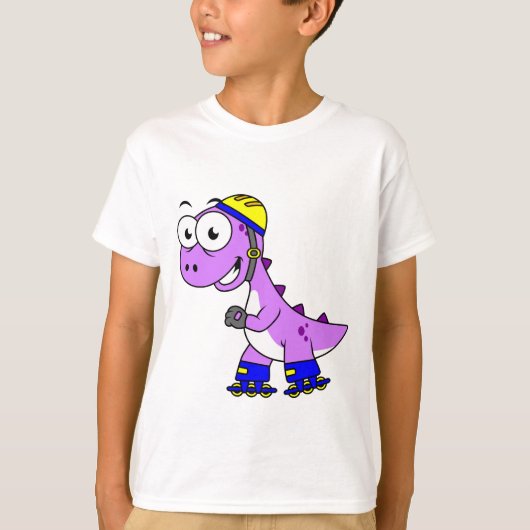Illustratie van een schaatsende Tyrannosaurus rex. T-shirt (Voorkant)