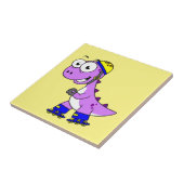 Illustratie van een schaatsende Tyrannosaurus rex. Tegeltje (Zijkant)