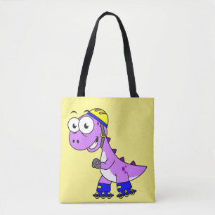 Illustratie van een schaatsende Tyrannosaurus rex. Tote Bag