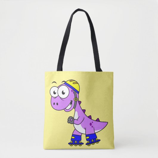 Illustratie van een schaatsende Tyrannosaurus rex. Tote Bag (Voorkant)