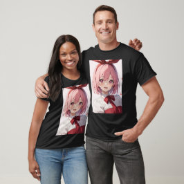 Illustratie van een schattig anime-meisje met roze t-shirt