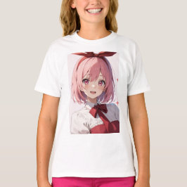 Illustratie van een schattig anime-meisje met roze t-shirt