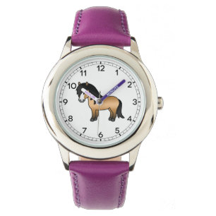 Illustratie van een schattig buckskin Shetland pon Horloge