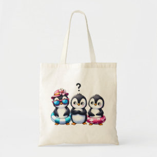 Illustratie van een schattig drietal pinguïns tote bag