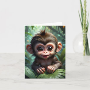 Illustratie van een schattige baby aap in het oerw kaart