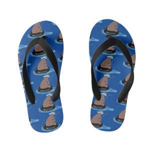 Illustratie van een schattige berenvisvangende car kinder teenslippers