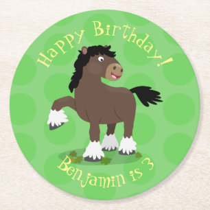 Illustratie van een schattige Clydesdale trekpaard Ronde Kartonnen Onderzetter
