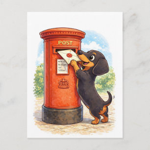 Illustratie van een schattige dachshond die een br briefkaart