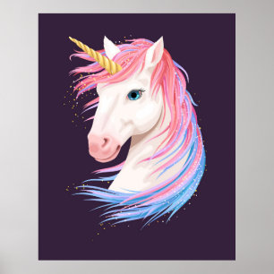 illustratie van een schattige eenhoorn met goudkl poster