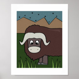 Illustratie van een schattige jak | Bergdierenkuns Poster