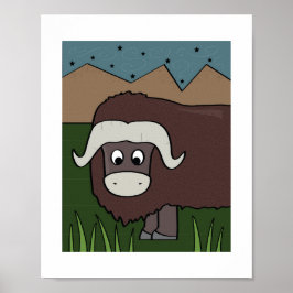 Illustratie van een schattige jak | Bergdierenkuns Poster