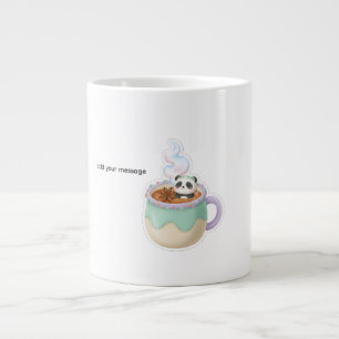Illustratie van een schattige Kawaii-panda in een Grote Koffiekop