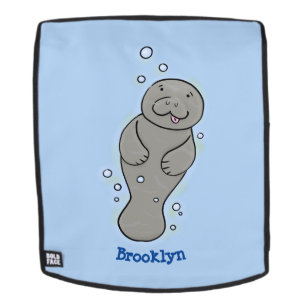 Illustratie van een schattige lamantijnbaby met bu rugtassen