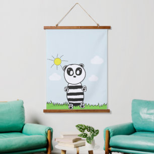 Illustratie van een schattige panda hangend wandkleed