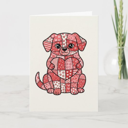 Illustratie van een schattige patchwork puppy met kaart (Voorkant)