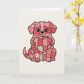 Illustratie van een schattige patchwork puppy met kaart (Gele Bloem)