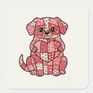 Illustratie van een schattige patchwork puppy met vierkante sticker