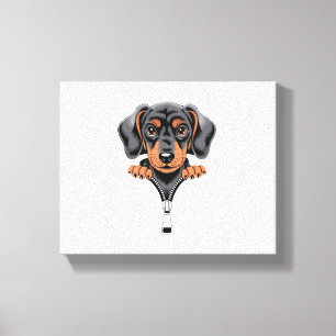 Illustratie van een schattige takshond die uit een canvas afdruk