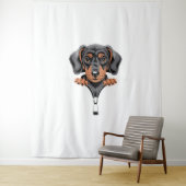 Illustratie van een schattige takshond die uit een wandkleed (In situ)