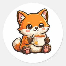 Illustratie van een schattige theevos – Knus vos d Ronde Sticker