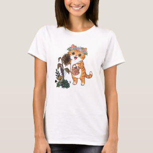 Illustratie van een schattige tuinier kat die zonn t-shirt