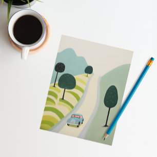 Illustratie van een schilderachtige wegtrip briefkaart