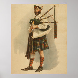 illustratie van een Schotse Bagpiper (1898) Poster