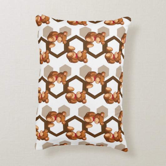 illustratie van een serie teddyberen op wit accent kussen (Achterkant (Verticaal))