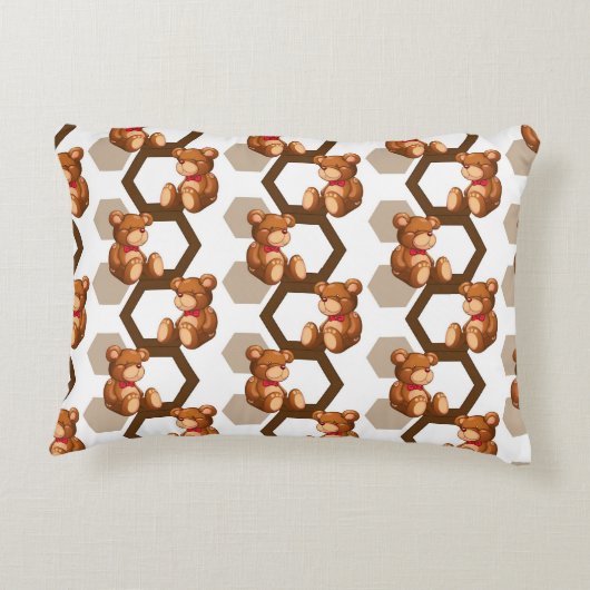 illustratie van een serie teddyberen op wit accent kussen (Achterkant)