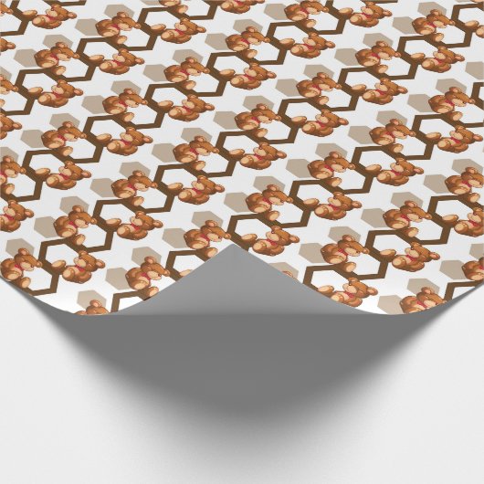 illustratie van een serie teddyberen op wit cadeaupapier (Hoek)