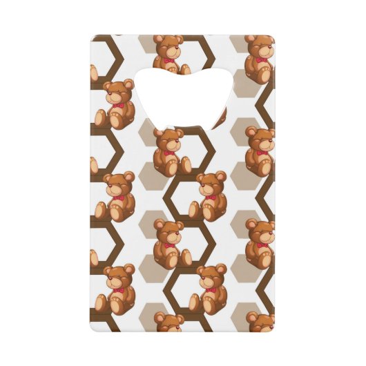 illustratie van een serie teddyberen op wit creditkaart flessenopener (Voorkant)