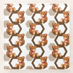 illustratie van een serie teddyberen op wit glazen onderzetter