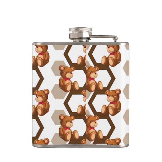 illustratie van een serie teddyberen op wit heupfles (Achterkant)